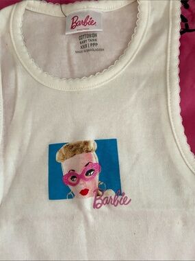 Barbie Girls' White Graphic Tank Top with Pink Accents